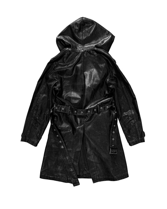 WAXED DENIM TRENCH COAT